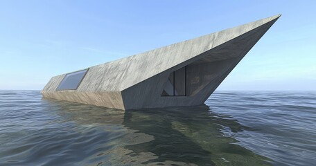 Poster - a contemporary seafront villa showcases its concrete interior, complete with a swimming pool and neo