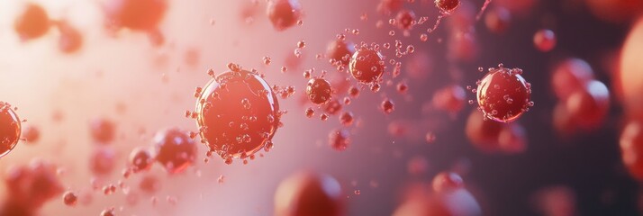 Leinwandbilder - Viruses floating in droplets of water captured in dynamic close up view showing intricate details and movement. Generative AI