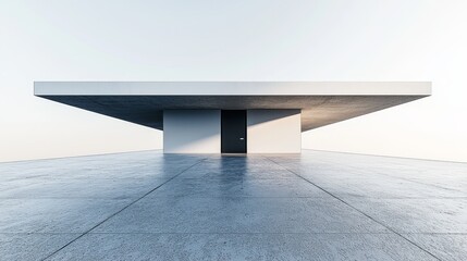 Poster - A 3D abstract gray building with a clear sky backdrop includes an empty concrete floor designated for a car park