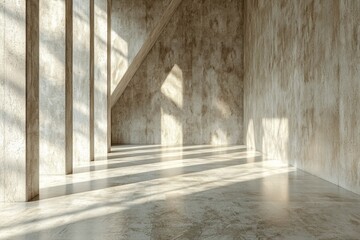 Poster - 3D render.  A 3D render showcasing an abstract architecture space with concrete walls