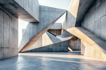 Poster - 3D render.  Interior of an abstract architecture space with concrete walls