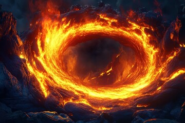 Wall Mural - Bright Lava Ring in Rocky Landscape with Fiery Glow and Texture