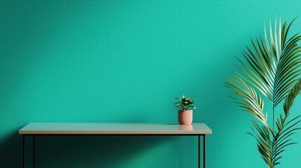Aufkleber - Minimalist office table with plants and soft lighting creating a calming modern environment