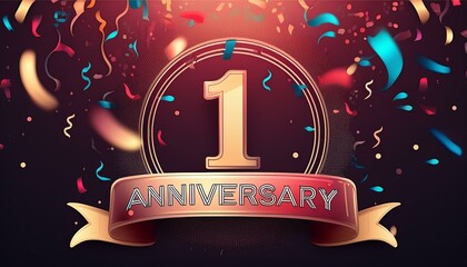 Wall Mural - 1 anniversary celebration with confetti. Generated image