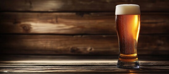 Aufkleber - Glass of beer on a dark wooden background with copyspace for text