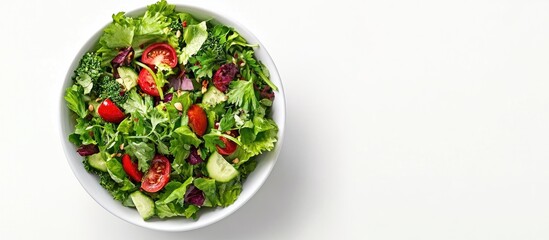 Aufkleber - Bowl of salad with parsley pepper and spices seen from above against a white background. with copy space image. Place for adding text or design