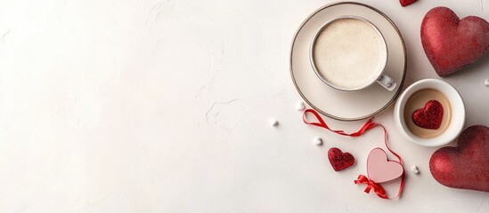 Aufkleber - Valentine s Day breakfast or brunch Table seen from above. with copy space image. Place for adding text or design