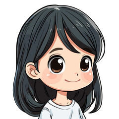 Cute little girl with long black hair. Vector illustration isolated on white background