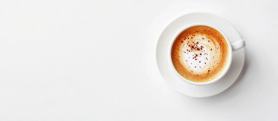 Aufkleber - Cappuccino coffee in a cup on a white background Full frame. with copy space image. Place for adding text or design