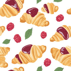 Poster - Croissant with jam digital graphic, Croissant with jam tiled design