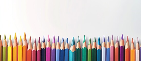 Poster - Colored pencils on a white background forming a concept. with copy space image. Place for adding text or design
