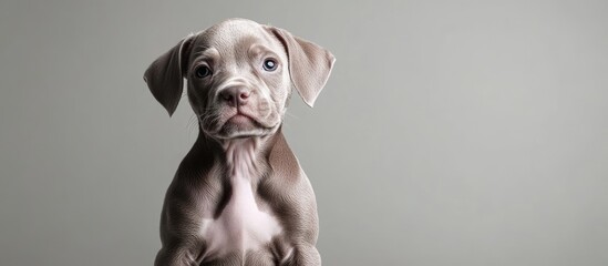Poster - White gray brown puppy in a studio setting. with copy space image. Place for adding text or design