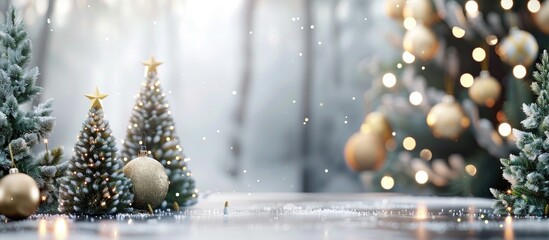 Aufkleber - Christmas holiday wallpaper featuring a variety of decorations is available for sale Christmas trees. with copy space image. Place for adding text or design