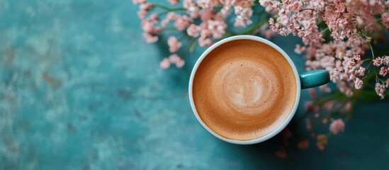 Aufkleber - Vertical image of coffee and a flower. with copy space image. Place for adding text or design