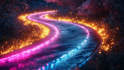 Aufkleber - A vibrant, abstract blend of blue and pink lights conveys a dynamic motion against a dark background