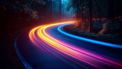 Poster - A lively, abstract light pattern featuring blue and pink tones generates a dynamic feeling of movement set against a dark backdrop