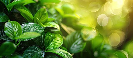 Poster - Close Up of Shimmering Fresh Green Leaves. with copy space image. Place for adding text or design