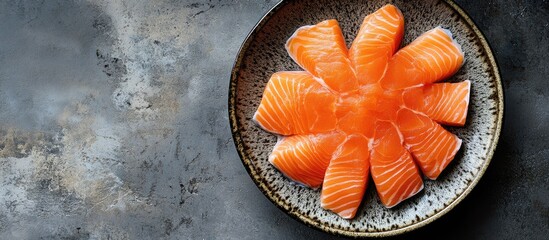 Fototapete - Sliced raw salmon on a plate. with copy space image. Place for adding text or design