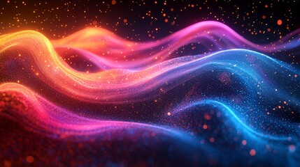 Aufkleber - Experience a dazzling array of neon ribbons and stripes moving in chaotic rhythm, framed by an alluring 3D backdrop awash in blue and pink hues