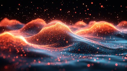 Aufkleber - An abstract high-tech background is unveiled through the dynamic waves of teal particles