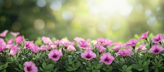 Aufkleber - Pink petunia flowering in the park Copyspace