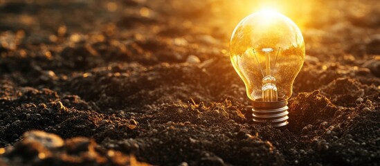 Aufkleber - Light bulb shining in the soil. with copy space image. Place for adding text or design