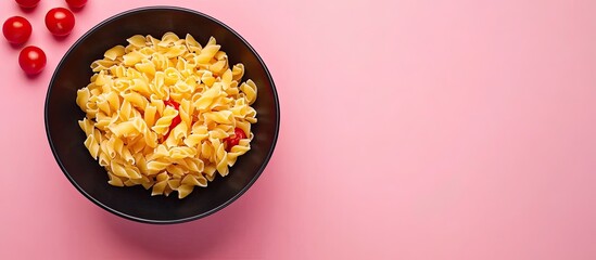 Aufkleber - Bowls containing raw pasta and tomato on a pink background. with copy space image. Place for adding text or design