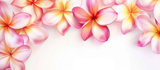 Leinwandbilder - Plumeria flowers set against a white background. with copy space image. Place for adding text or design