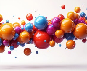 Poster - on a white background, dynamically assembled colorful spheres produce a vivid, abstract scene that h