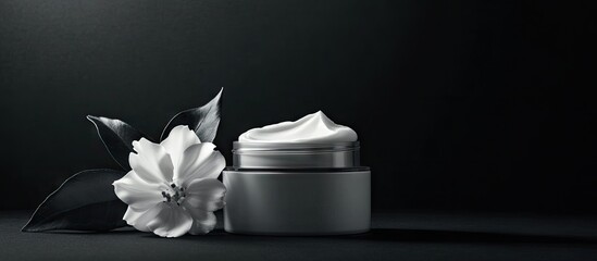 Aufkleber - Moisturizing cream bottle on a black background in a studio setting packaging and skincare beauty theme. with copy space image. Place for adding text or design