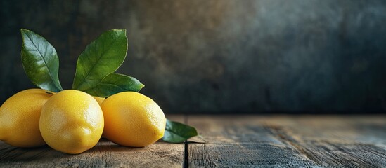 Fototapete - lemons on a wooden surface. with copy space image. Place for adding text or design