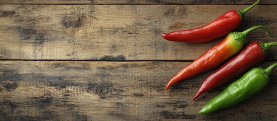 Poster - Pepperoncini peppers on a rustic wooden backdrop. with copy space image. Place for adding text or design