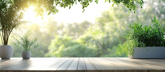 Poster - Balcony and Terrace with a Blurry Nature Background. with copy space image. Place for adding text or design