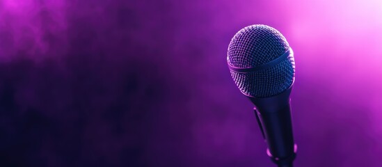 Poster - Microphone with copyspace Mic against a purple backdrop Karaoke song concept