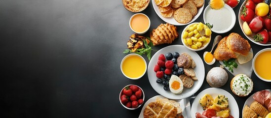 Aufkleber - Breakfast food arrangement Celebratory brunch spread. with copy space image. Place for adding text or design