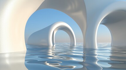 Poster - An abstract, wavy futuristic architecture 3D render with a concrete flooring surface