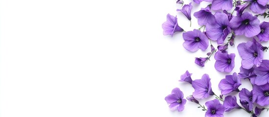 Aufkleber - Beautiful violet flowers arranged in a floral corner on a white background copy space