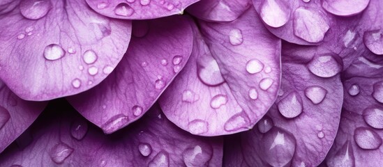 Leinwandbilder - Violet flower petals adorned with water droplets. with copy space image. Place for adding text or design