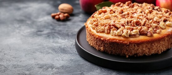 Aufkleber - Apple and nut cake topped with a spicy streusel. with copy space image. Place for adding text or design