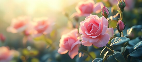 Aufkleber - Pink roses in the garden. with copy space image. Place for adding text or design