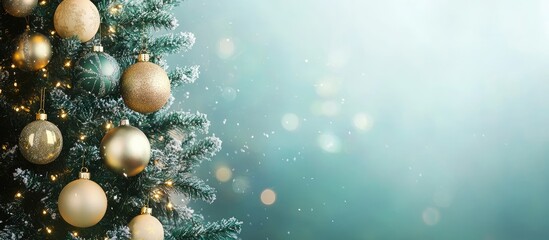 Fototapete - Beautifully adorned Christmas tree with ornaments. with copy space image. Place for adding text or design