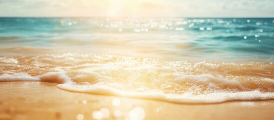 Aufkleber - Blurred tropical beach with bokeh sunlight and waves creating an abstract background Copy space for outdoor summer vacation and travel adventure ideas Vintage tone filter effect color style