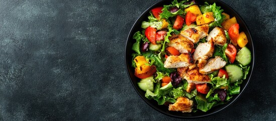 Poster - Chicken salad with fresh veggies Copy space Top view