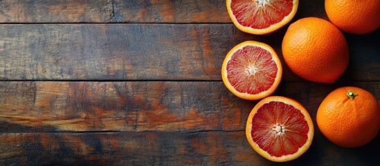 Aufkleber - Red Sicilian oranges rich in vitamins on a wooden background part of the special Mediterranean diet with free copy space