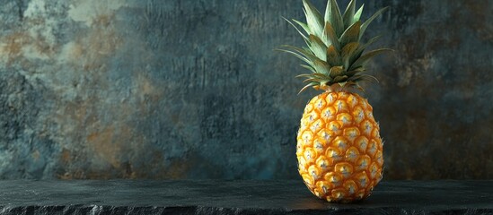 Fototapete - pineapple on a black stone surface rustic backdrop. with copy space image. Place for adding text or design