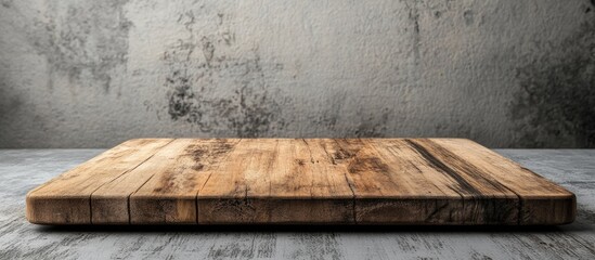 Leinwandbilder - Wooden board on a table with a grey background. with copy space image. Place for adding text or design