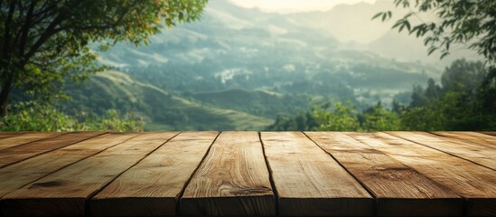 Leinwandbilder - Vintage wooden table set against a natural backdrop. with copy space image. Place for adding text or design