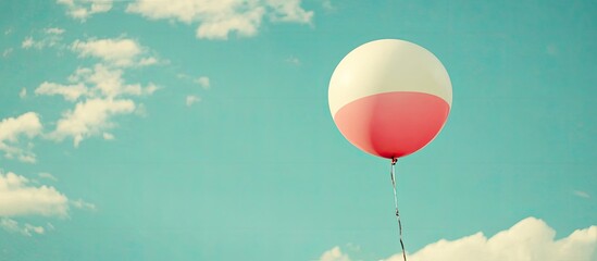 Poster - Pink and white balloon against a blue sky with copyspace vintage filter