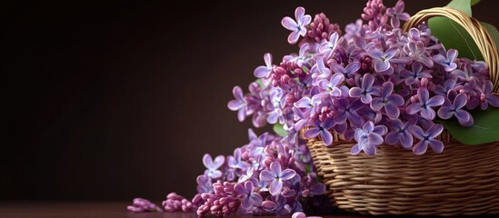 Leinwandbilder - Lilac flowers in a basket. with copy space image. Place for adding text or design