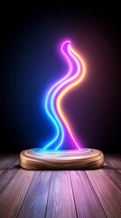 Wall Mural - A photostock of dynamic glowing neon lines forming waves in pink and blue tones, isolated on a dark background, futuristic and modern, High Quality